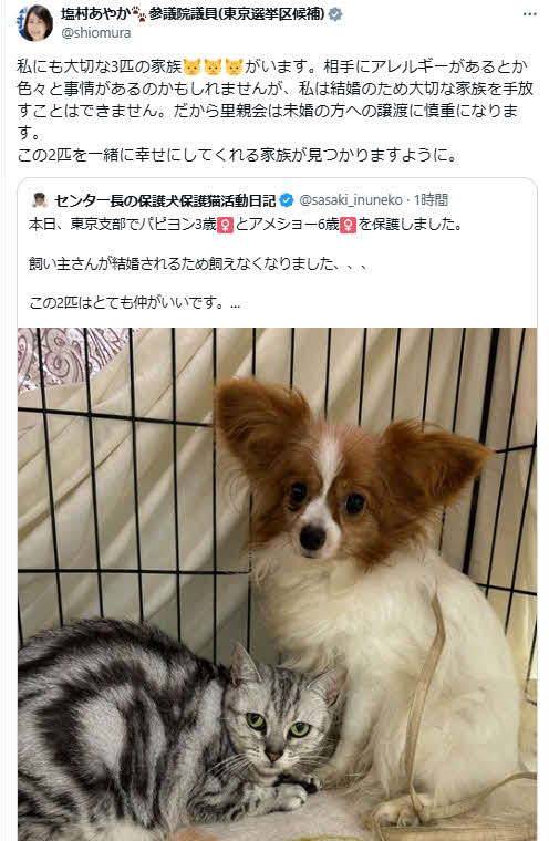 塩村文夏氏のX（旧ツイッター）から