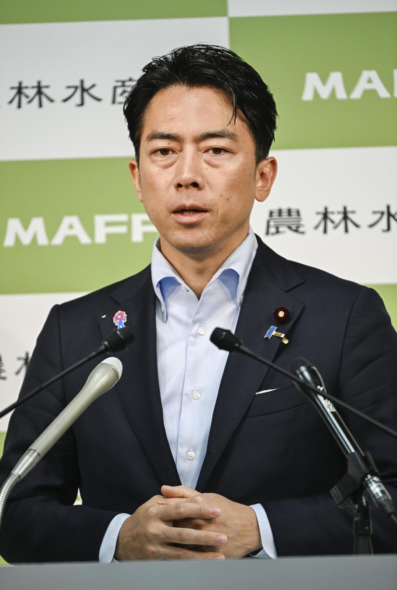 記者会見する小泉農相（共同）