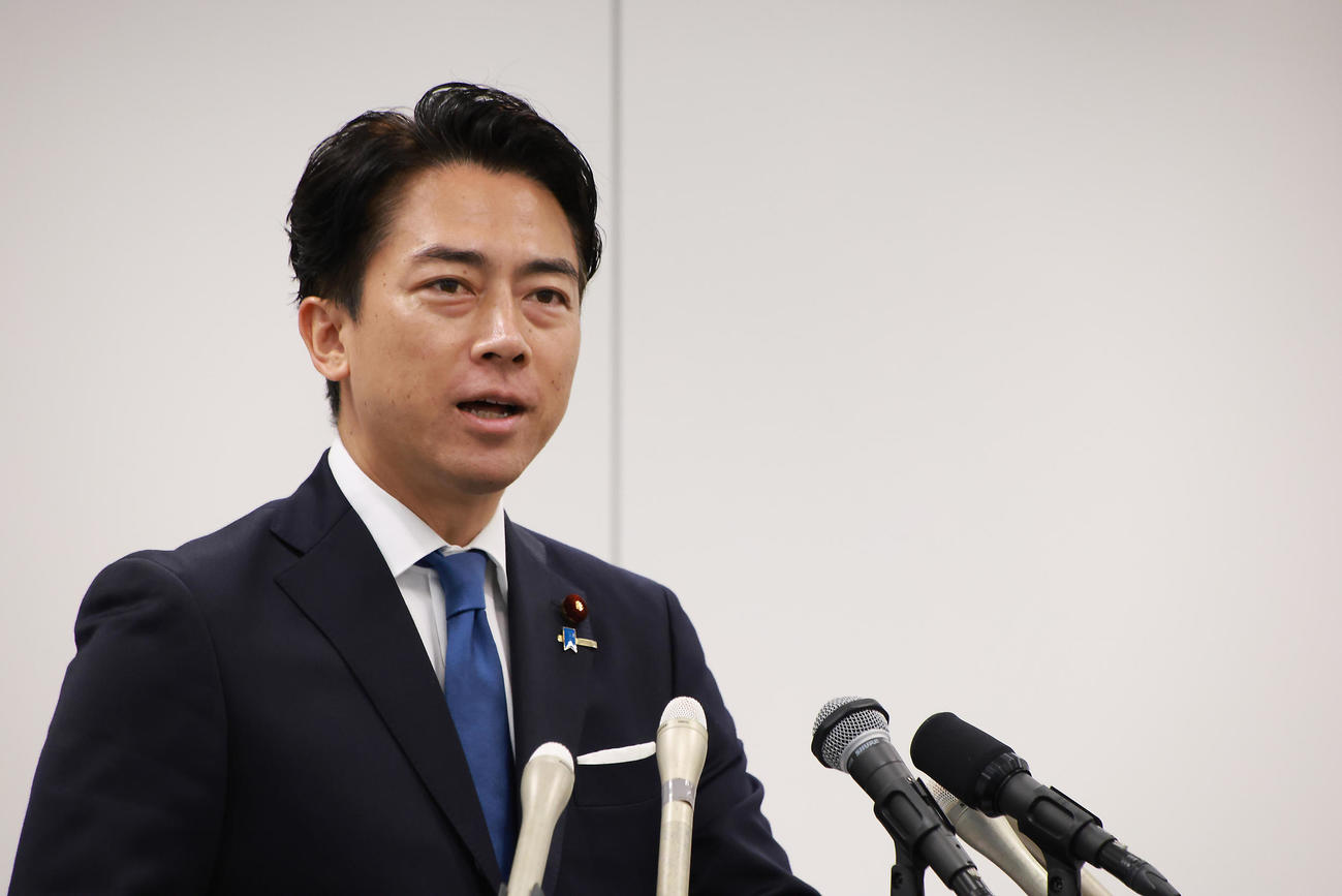 自民党総裁選への出馬表明をする小泉進次郎農相（撮影・中島郁夫）
