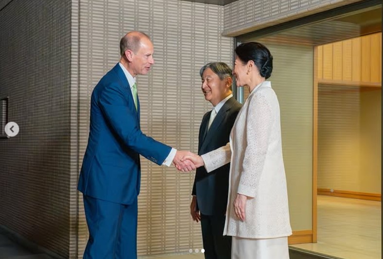 ９月19日に英国エディンバラ公爵殿下と公爵夫人ソフィー妃をお茶にお招きになった天皇陛下と皇后さま（宮内庁のインスタグラムから）