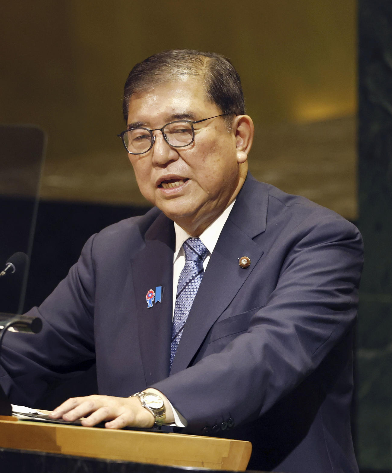 国連総会の一般討論演説を行う石破首相（共同）