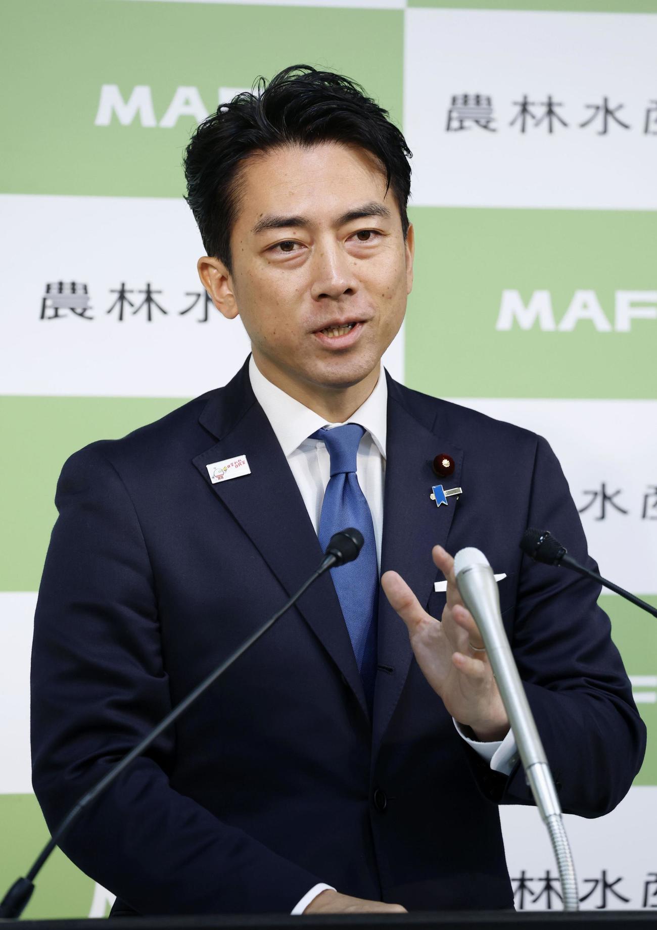 記者会見する小泉農相（共同）