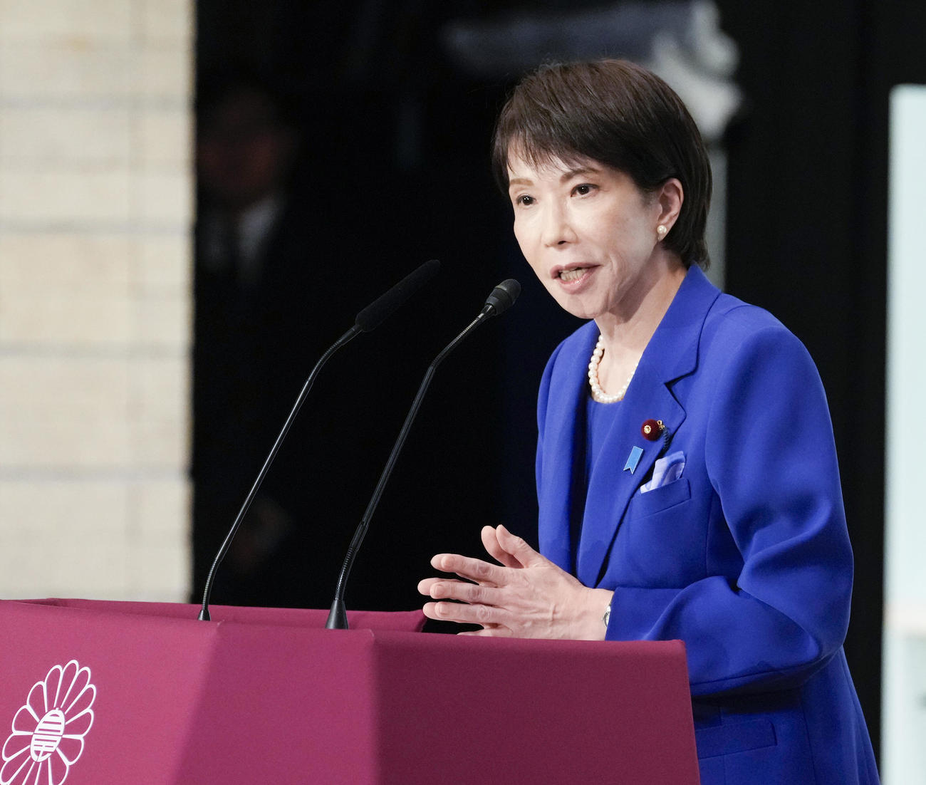 自民党総裁選の決選投票前に演説する高市早苗氏（共同）