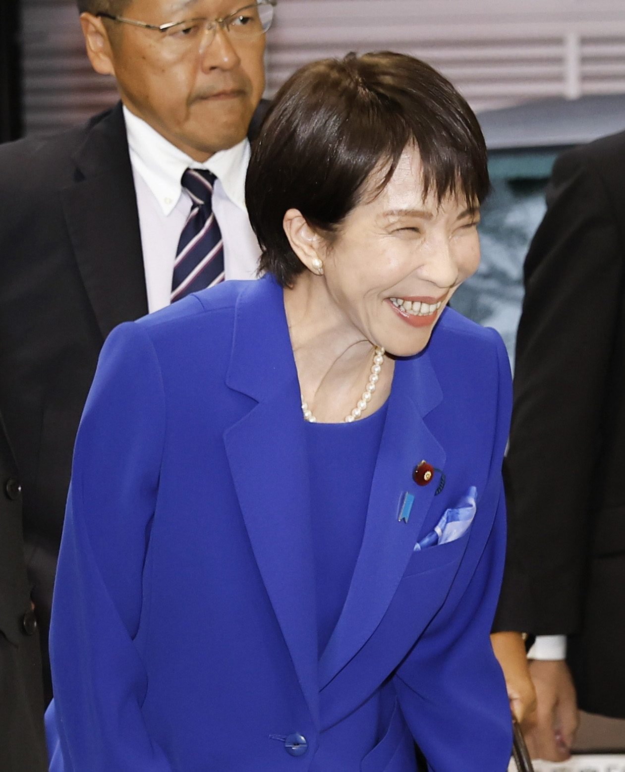 自民党の新総裁に選出され、公明党幹部へあいさつに訪れた高市早苗氏（共同）