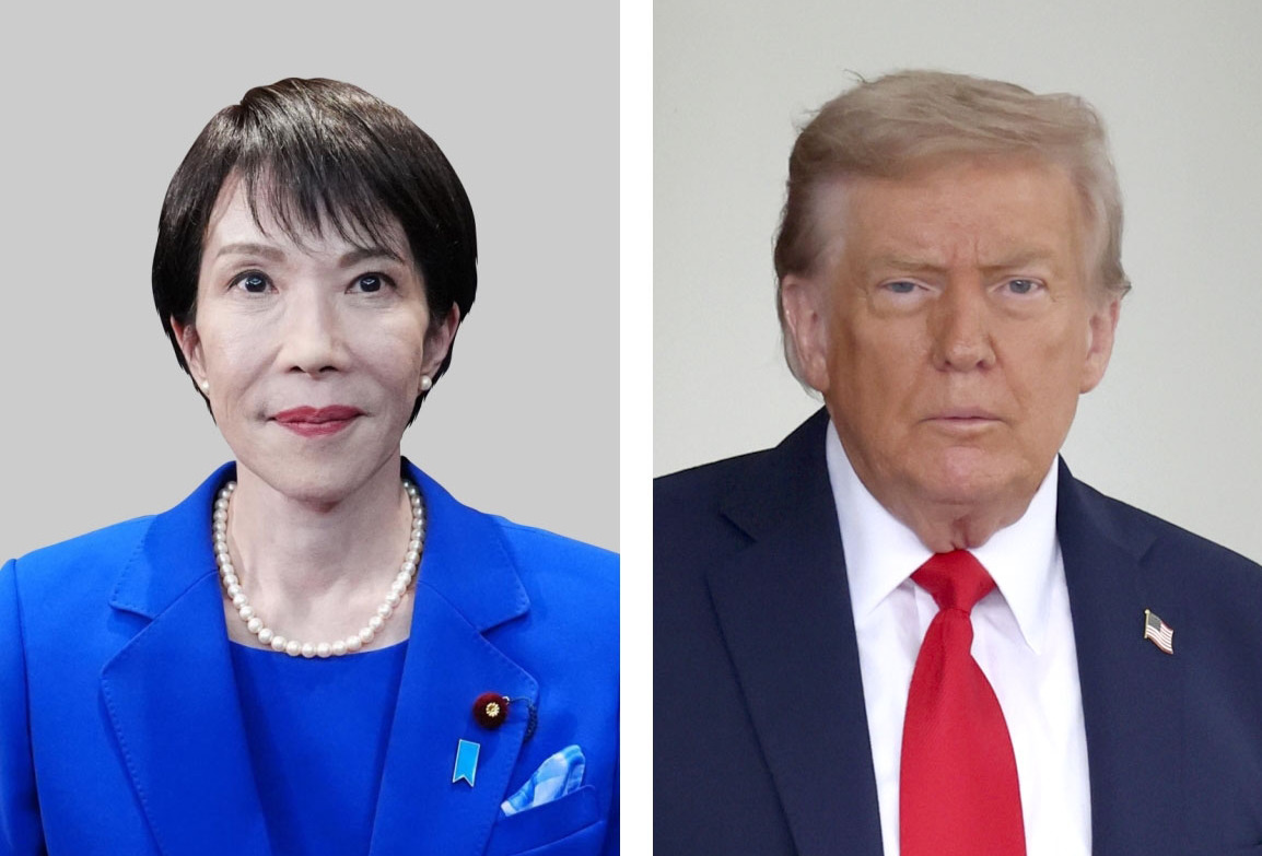 自民党の高市早苗総裁（左）とトランプ米大統領（ゲッティ＝共同）