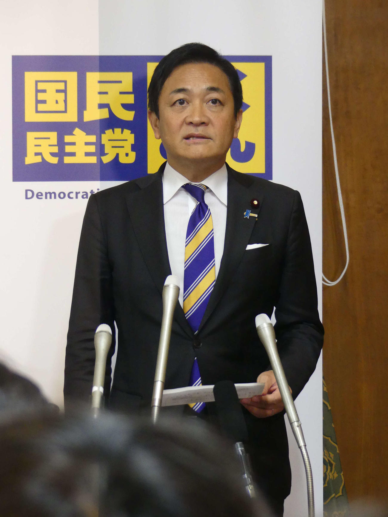 野党3党首会談後、取材に応じる国民民主党の玉木雄一郎代表（撮影・中山知子）