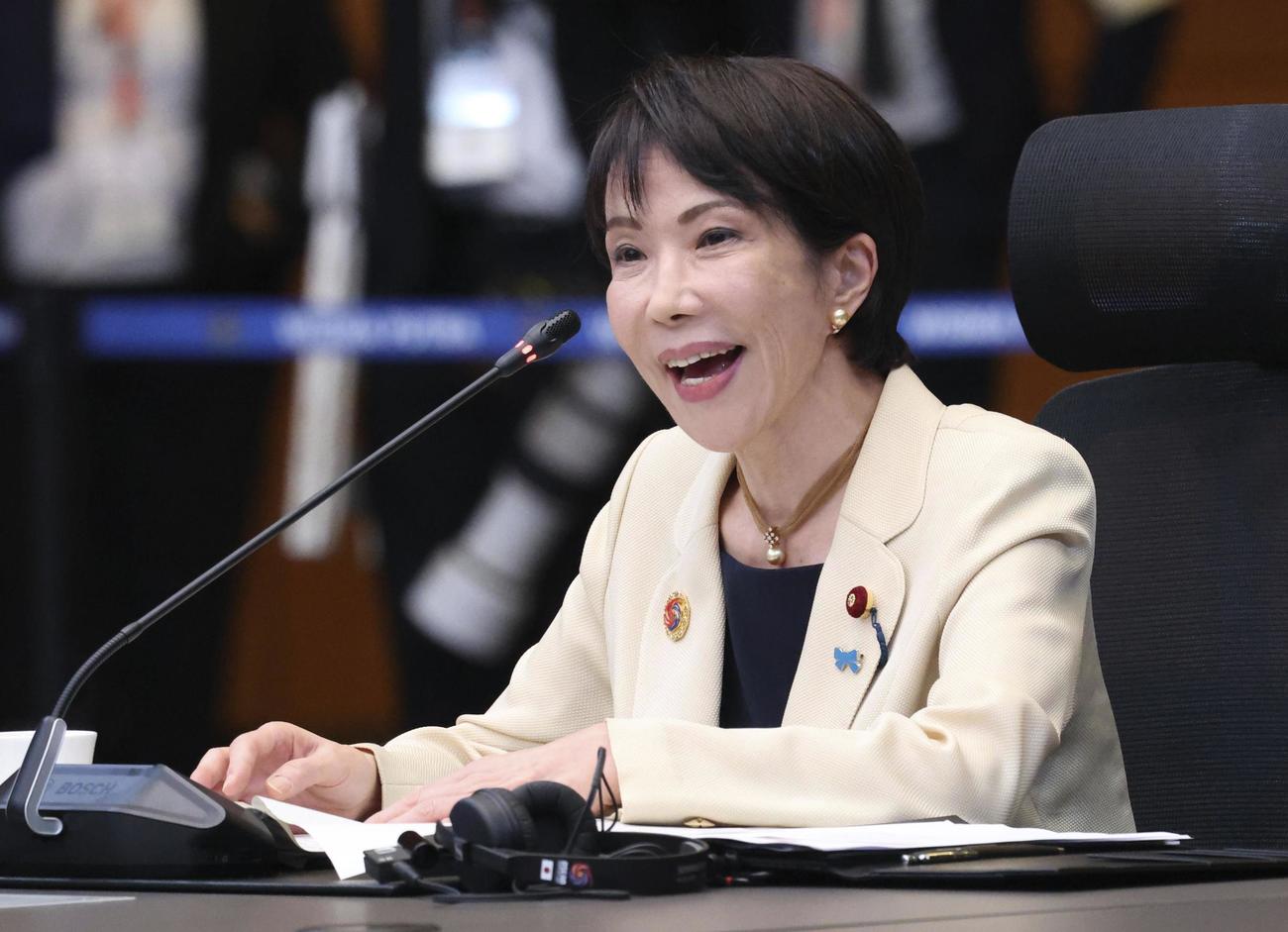 日ASEAN首脳会議で発言する高市首相（10月26日撮影・共同）