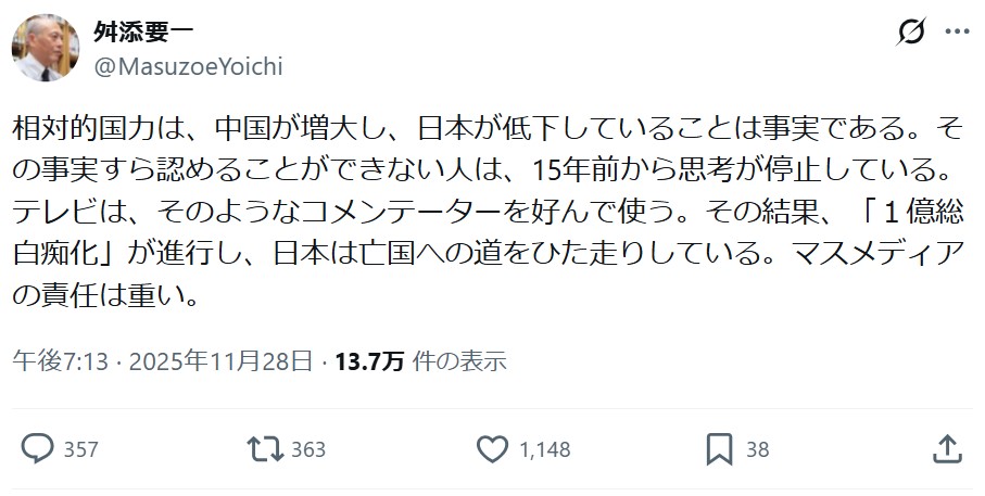 舛添要一氏のXから