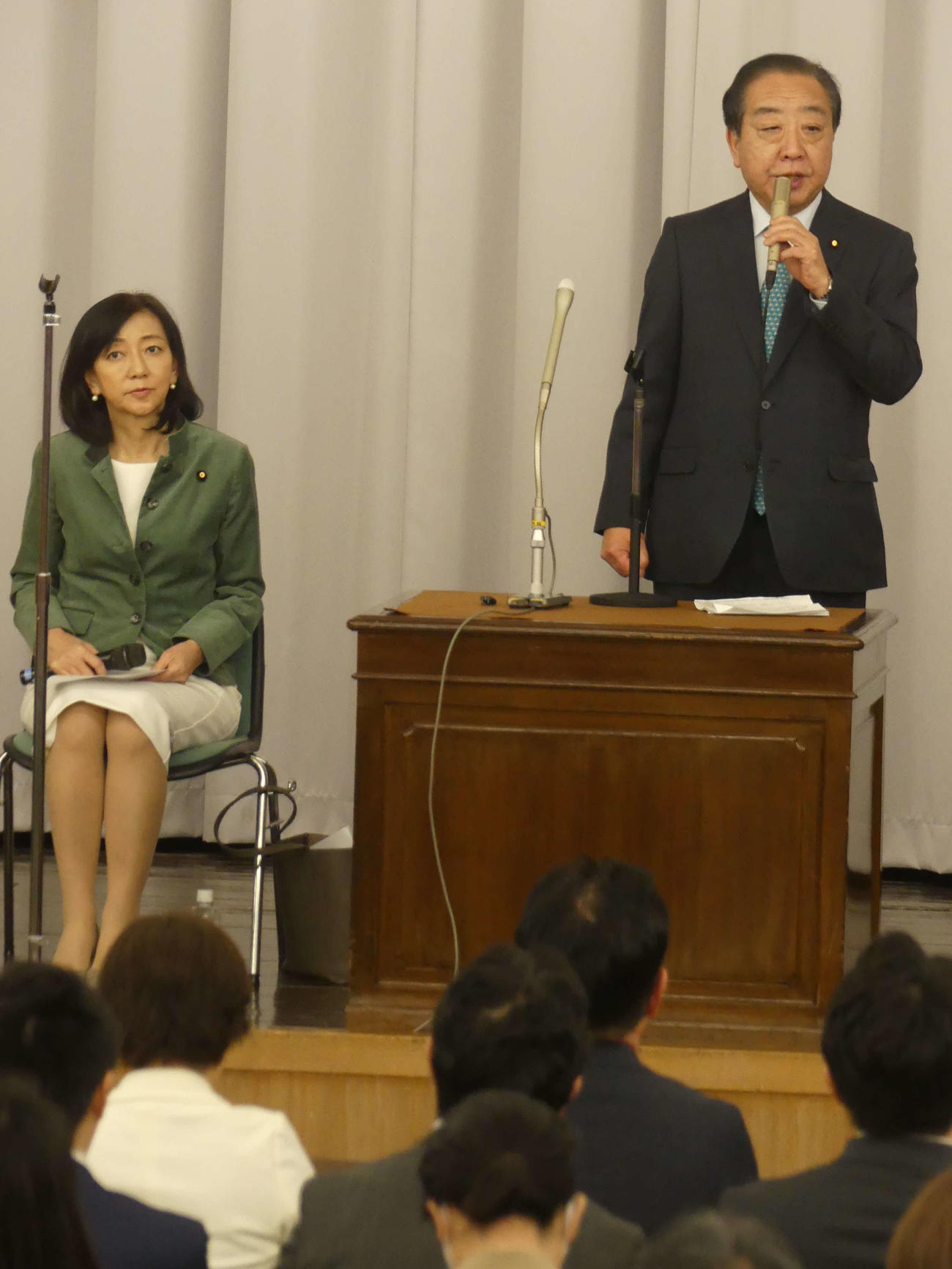 両院議員総会であいさつする立憲民主党の野田佳彦代表（撮影・中山知子）