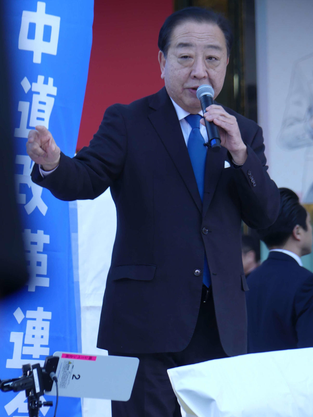 23日、衆院選に向けた街頭演説に臨む中道改革連合の野田佳彦共同代表（撮影・中山知子）
