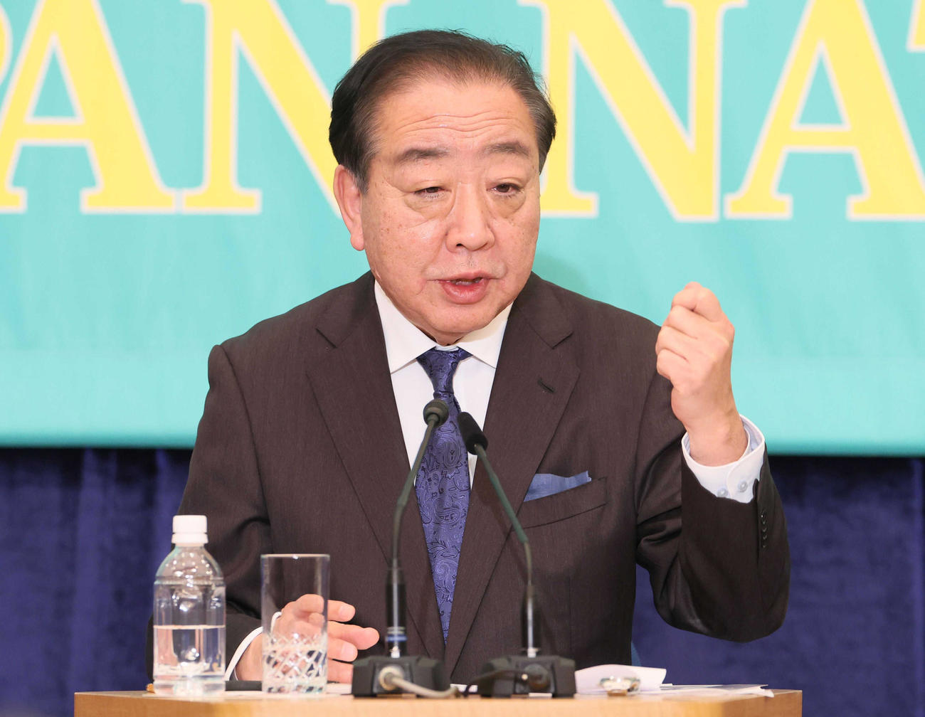 党首討論会に臨む中道改革連合の野田共同代表（代表撮影）