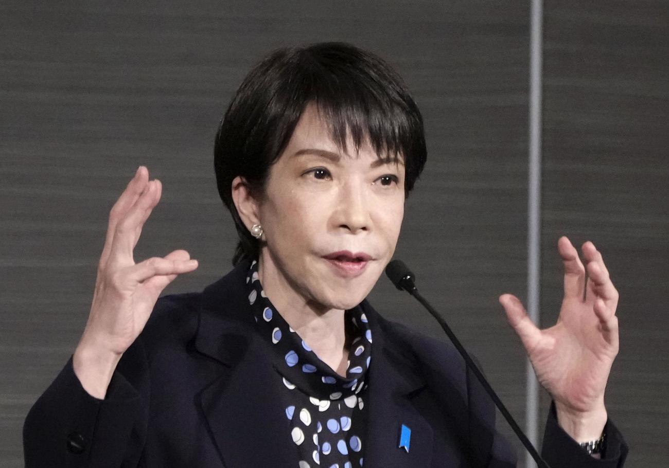 札幌市で演説する自民党総裁の高市首相（共同）