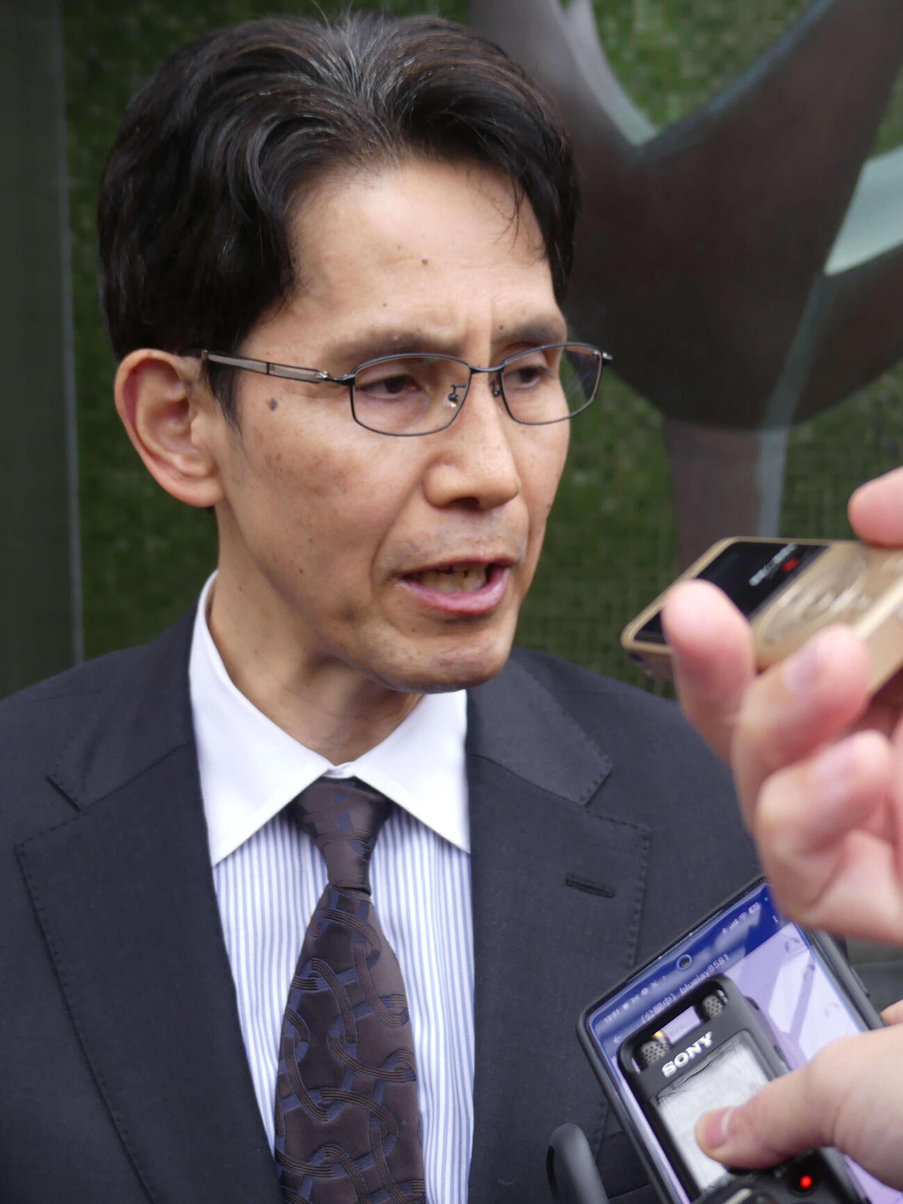 中道改革連合の代表選出馬を表明する階猛氏（撮影・中山知子）