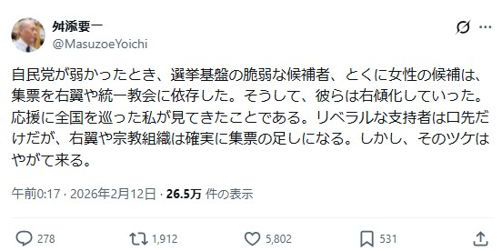 舛添要一氏のXから