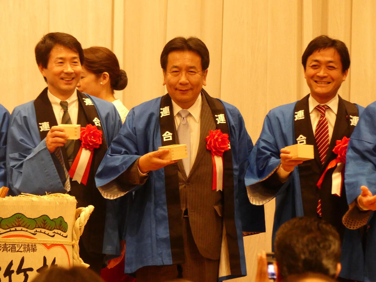 左から民進党の大塚耕平代表、立憲民主党の枝野幸男代表、希望の党の玉木雄一郎代表（2018年1月撮影）