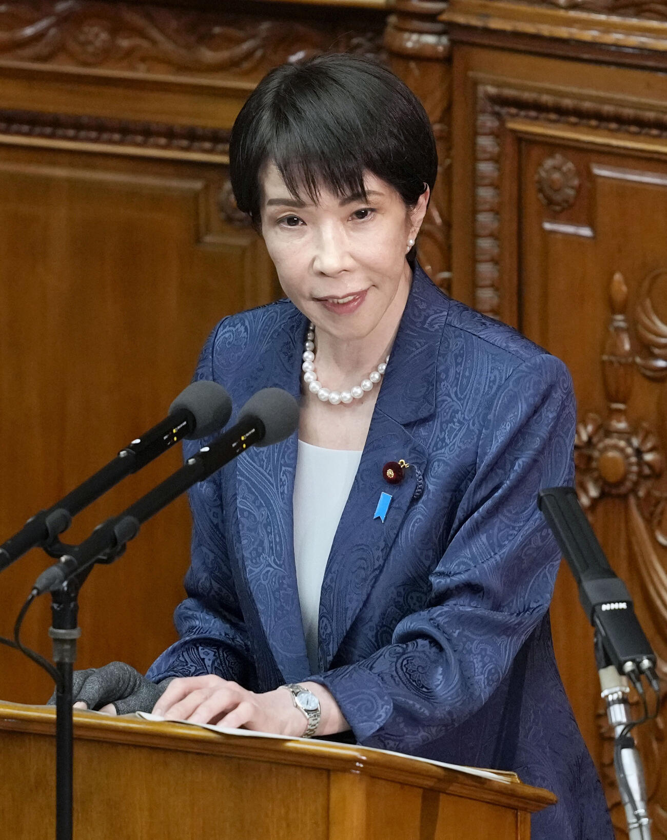 衆院本会議で訪米について報告する高市首相(共同)
