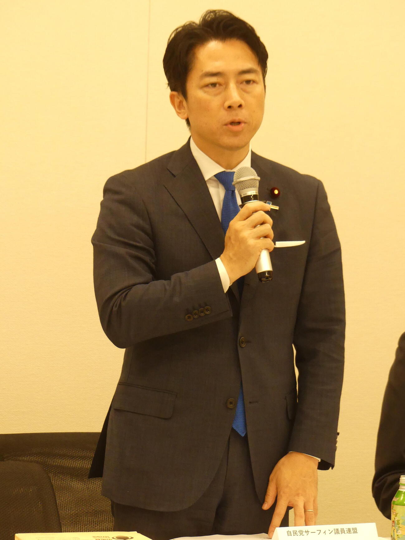 自民党サーフィン議連の総会であいさつする小泉進次郎会長
