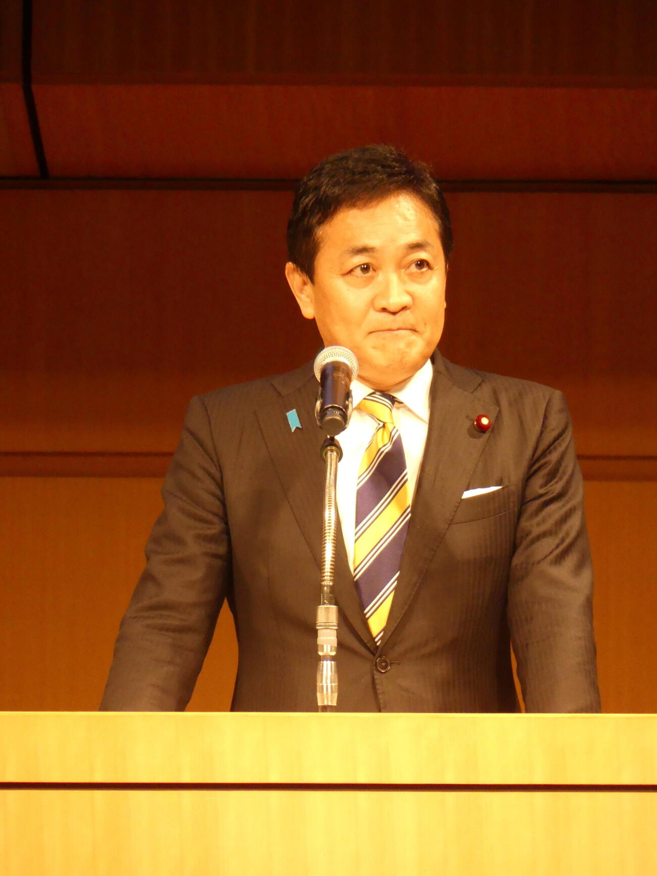 国民民主党代表選の決意表明に臨む玉木雄一郎代表（撮影・中山知子）