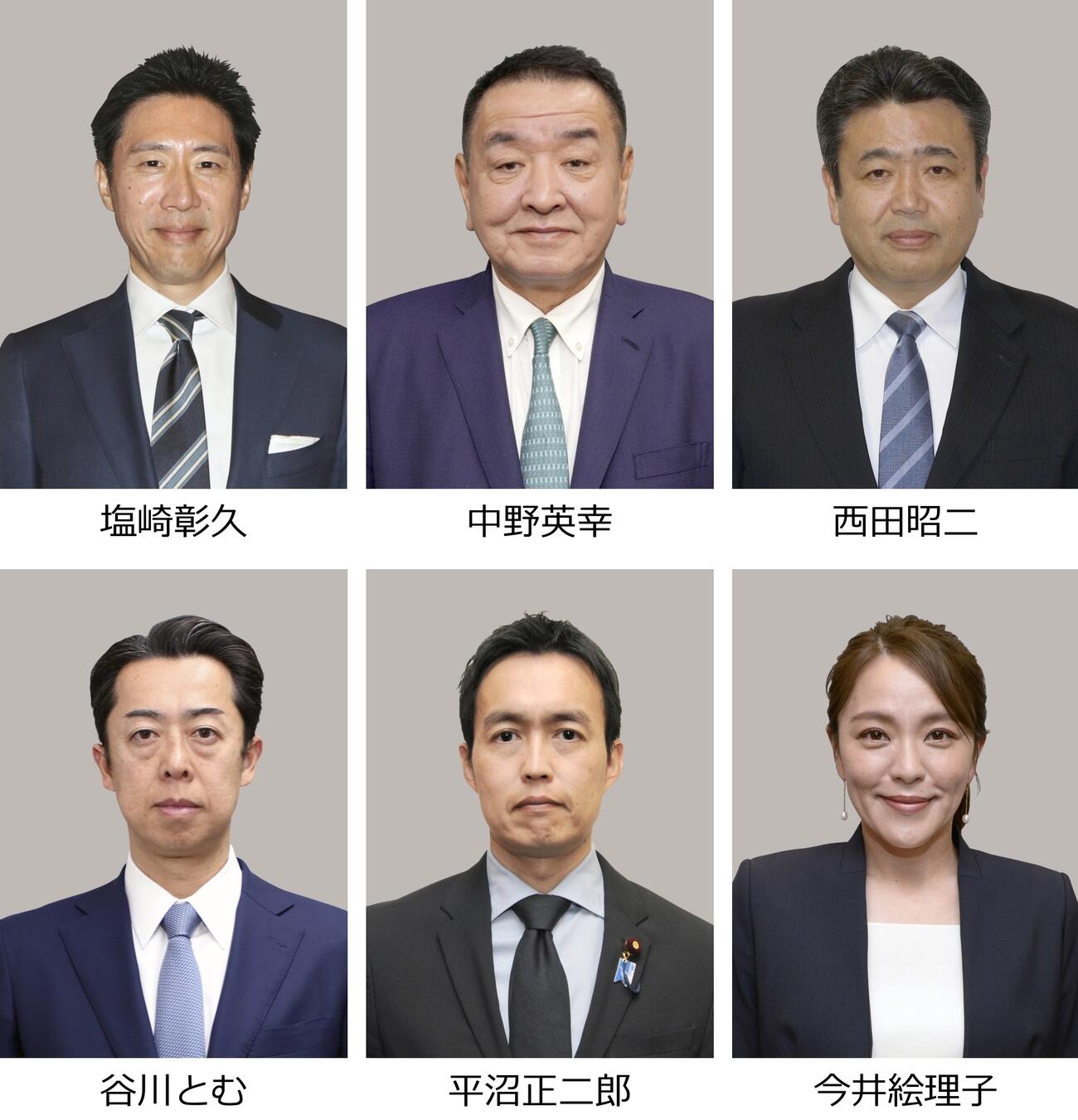 塩崎彰久氏、中野英幸氏、西田昭二氏、谷川とむ氏、平沼正二郎氏、今井絵理子氏