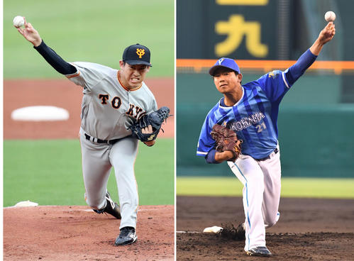 巨人先発予定の桜井俊貴（左）とDeNA先発予定の今永昇太