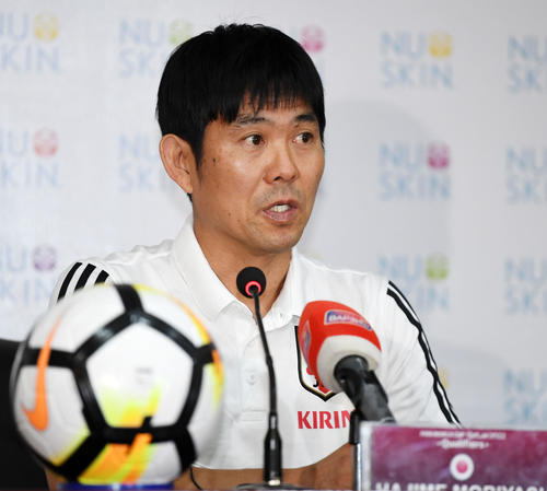 タジキスタン戦に向けて意気込みを語る森保監督（撮影・横山健太）