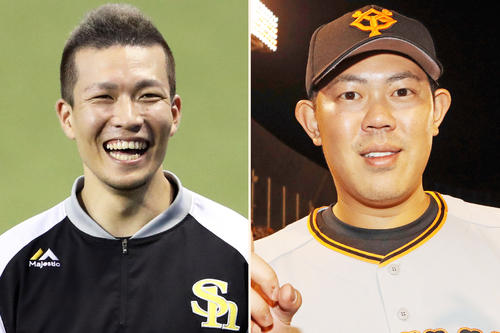 左からソフトバンク千賀滉大、巨人山口俊