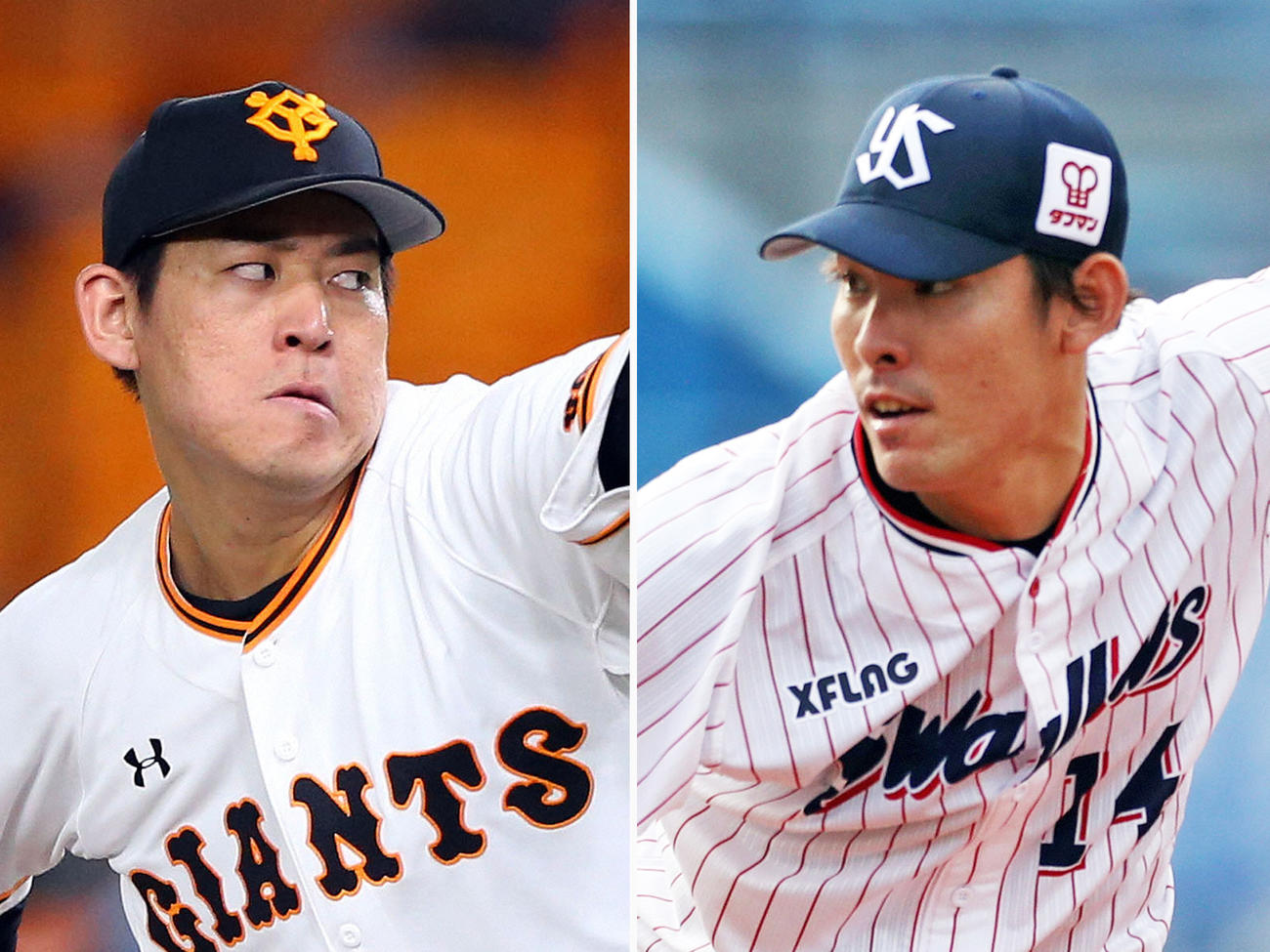 巨人桜井（左）とヤクルト高梨