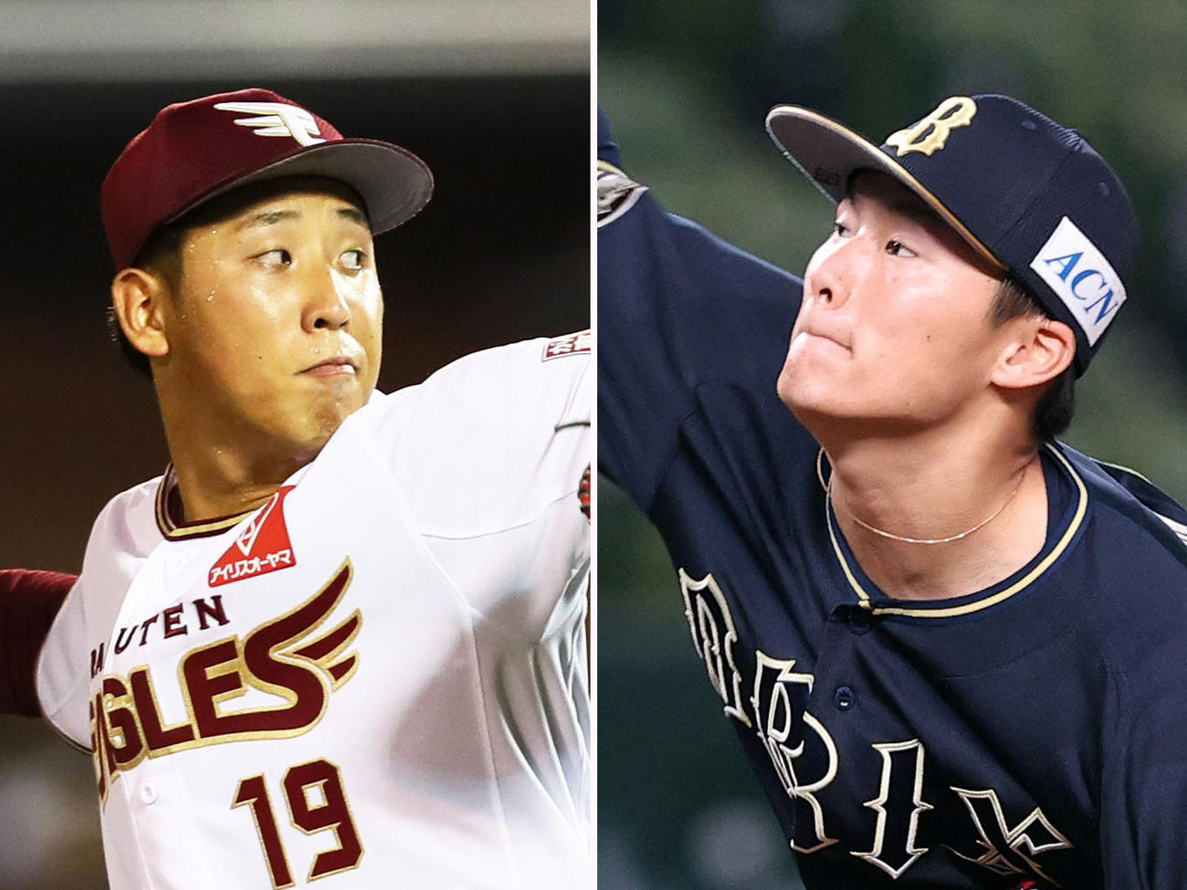 楽天藤平（左）とオリックス山本