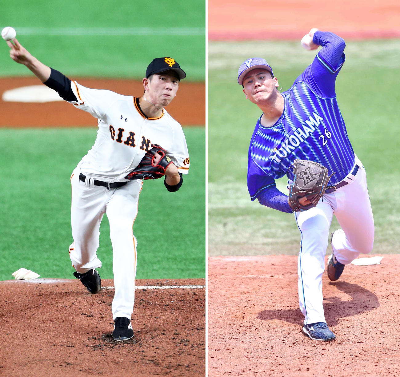 巨人戸郷（左）、DeNA浜口