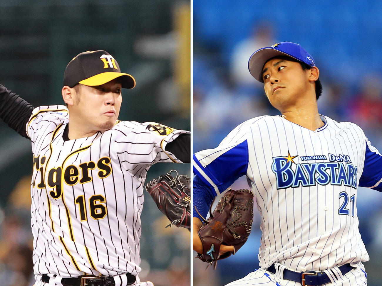 阪神西勇輝（左）とDeNA今永
