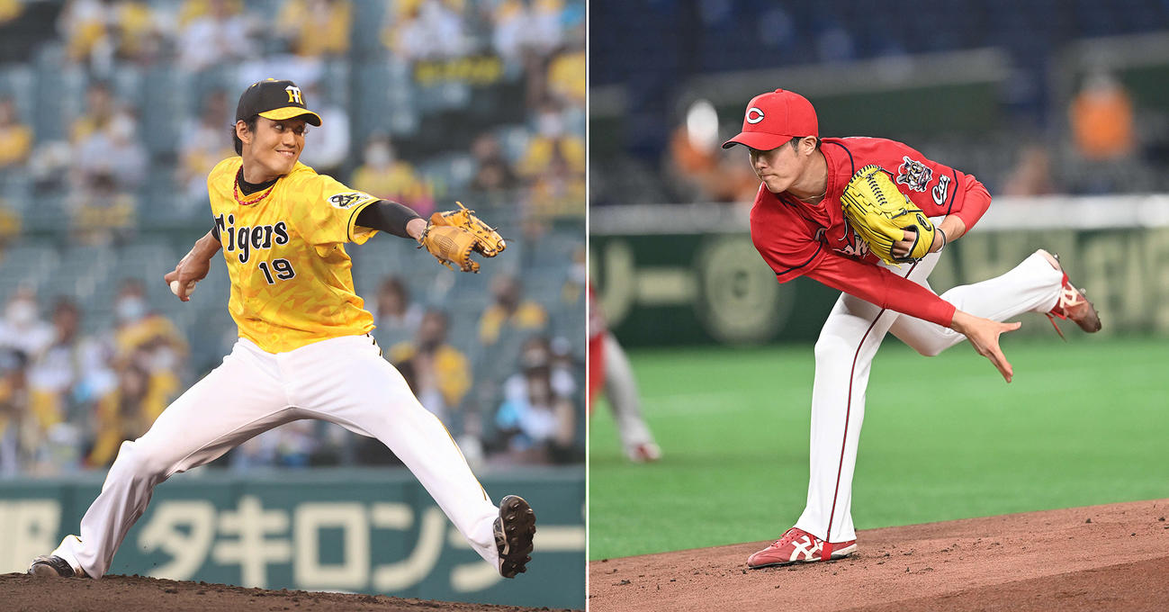 阪神藤浪（左）、広島森下