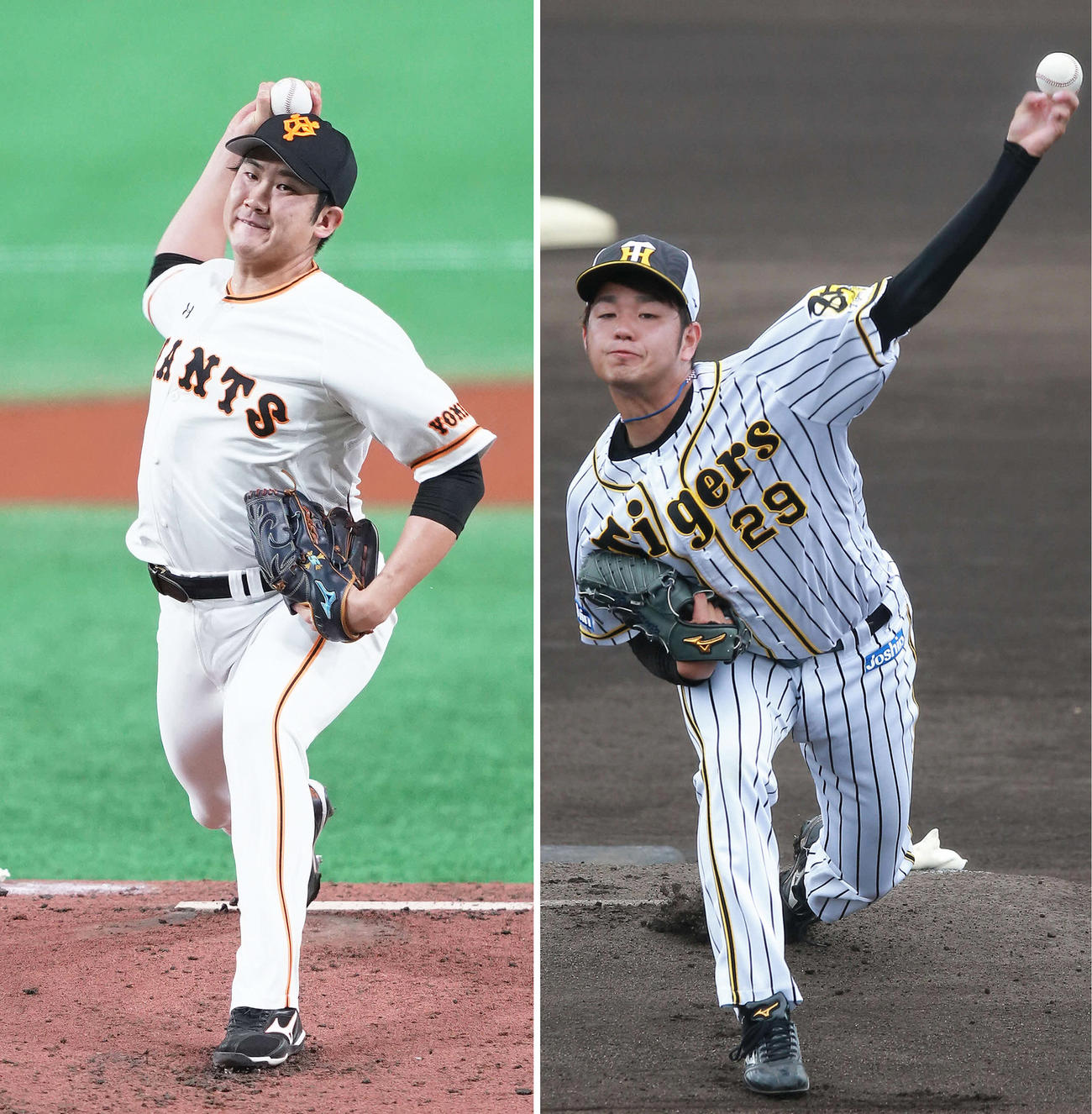 巨人菅野（左）、阪神高橋