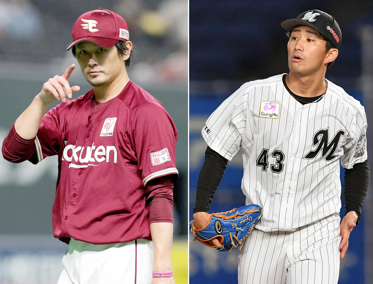 楽天涌井（左）、ロッテ小島
