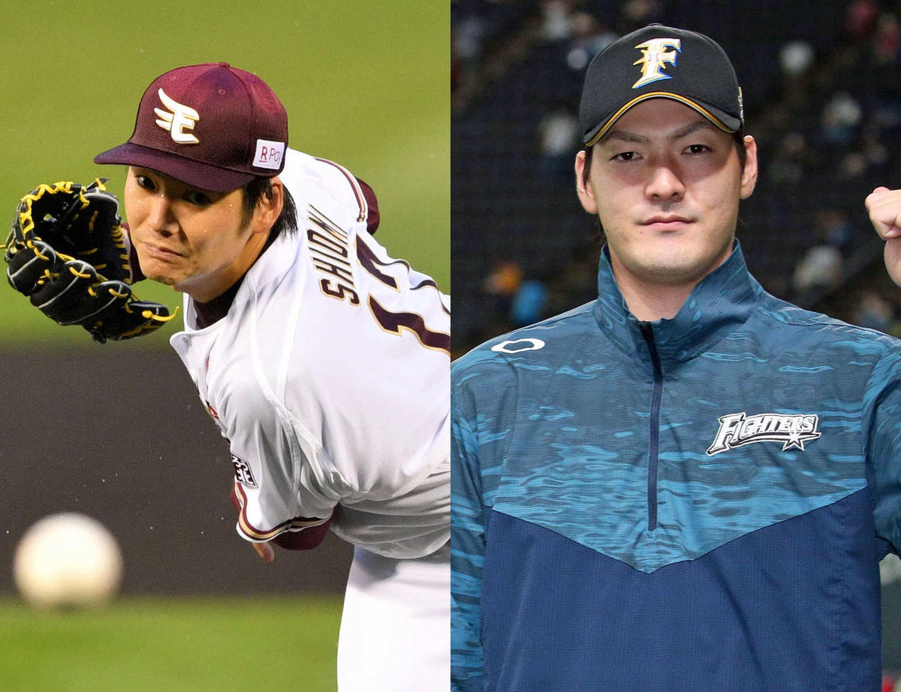 楽天塩見貴洋（左）と日本ハム有原航平