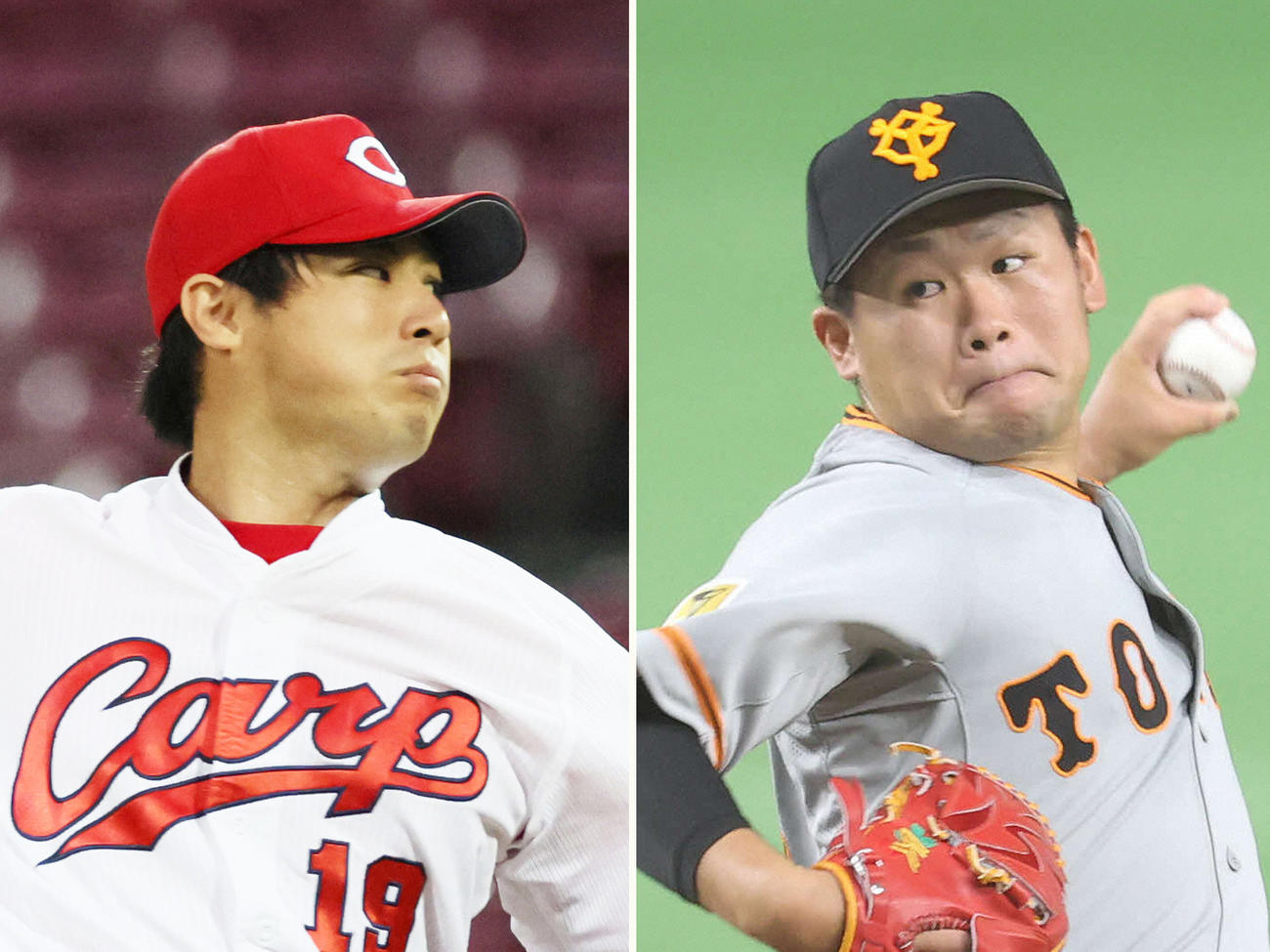 広島野村（左）と巨人田口