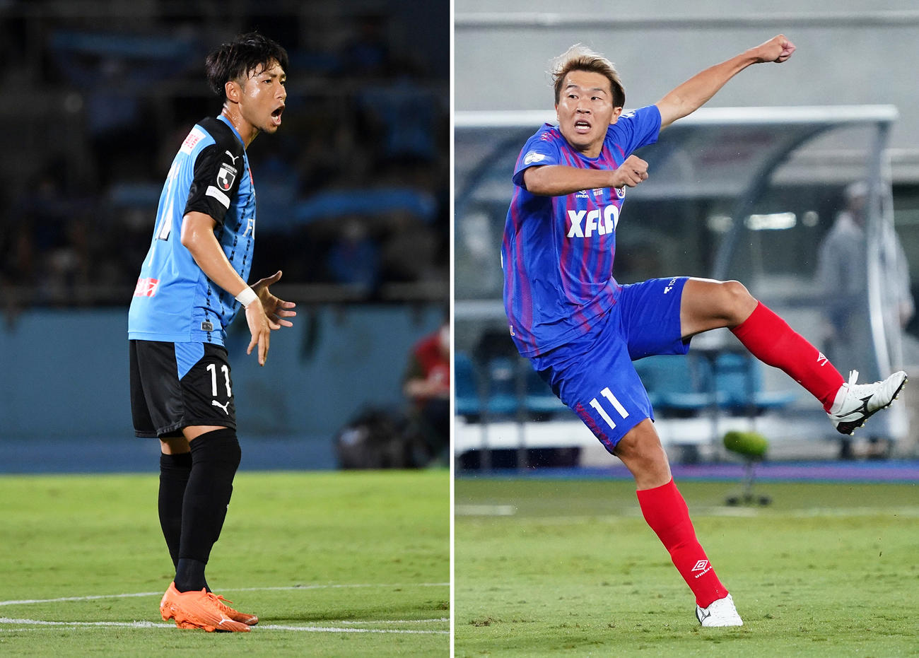 川崎F・FW小林（左）、東京FW永井