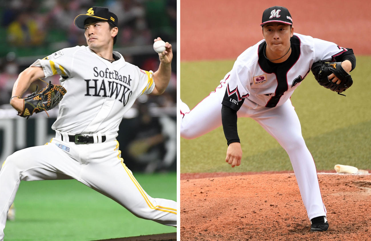 ソフトバンク和田（左）とロッテ美馬