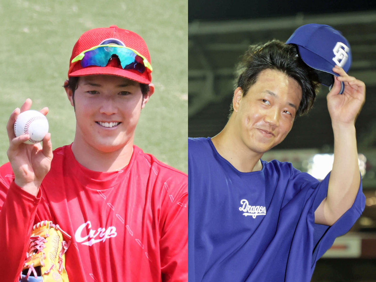 広島森下暢仁(左)と中日柳裕也