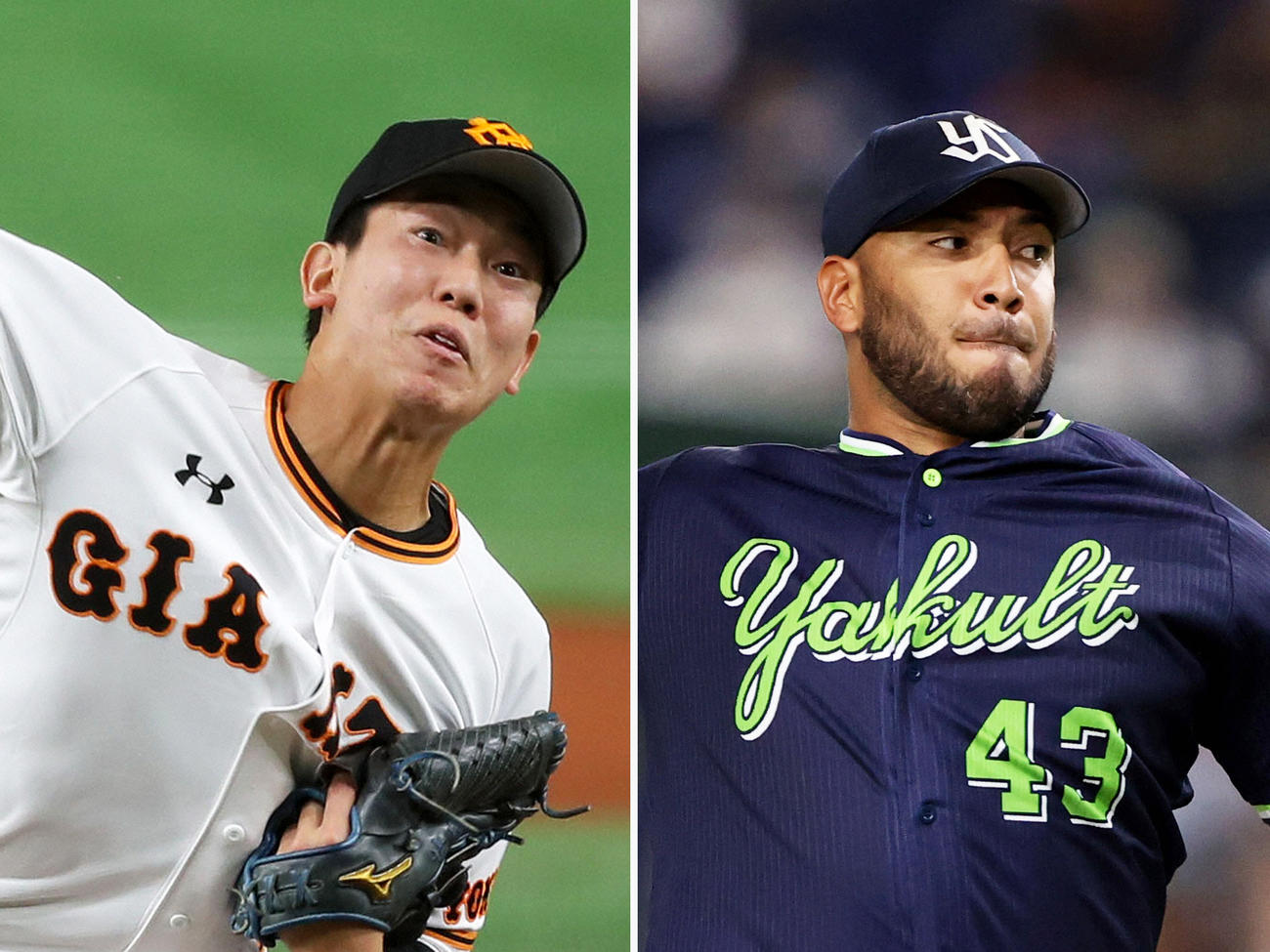 巨人畠（左）とヤクルト・スアレス