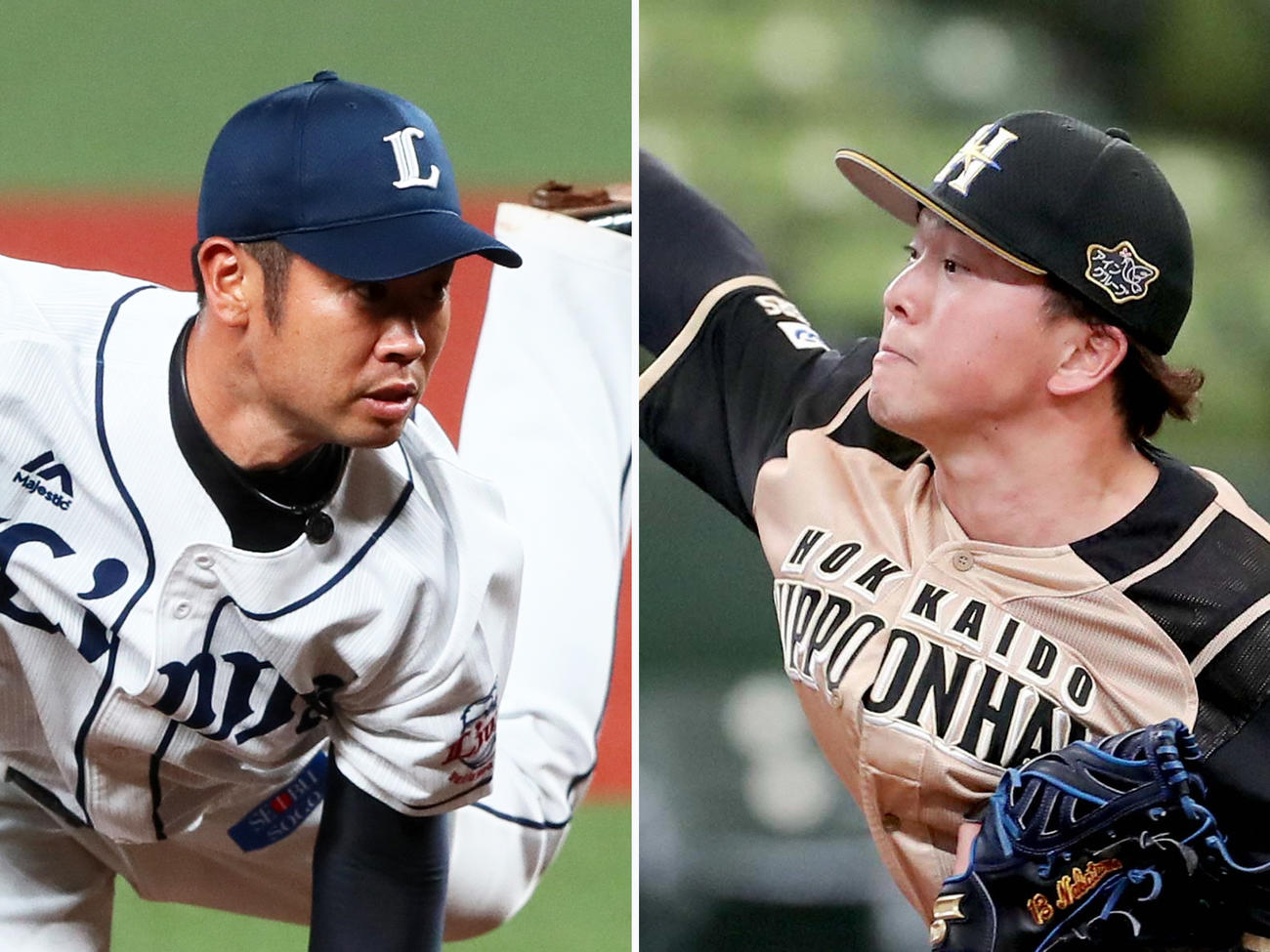 西武榎田（左）と日本ハム生田目