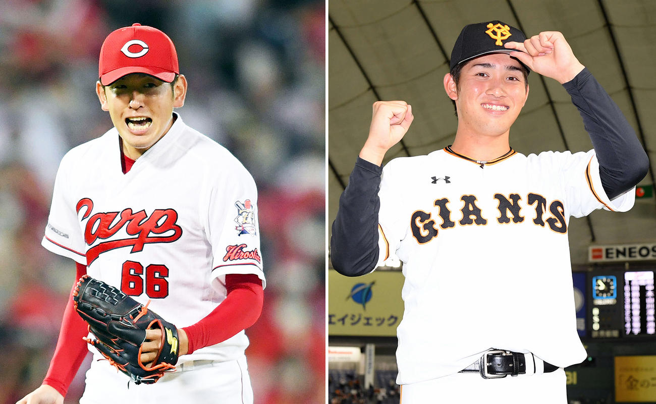 広島遠藤（左）、巨人高橋