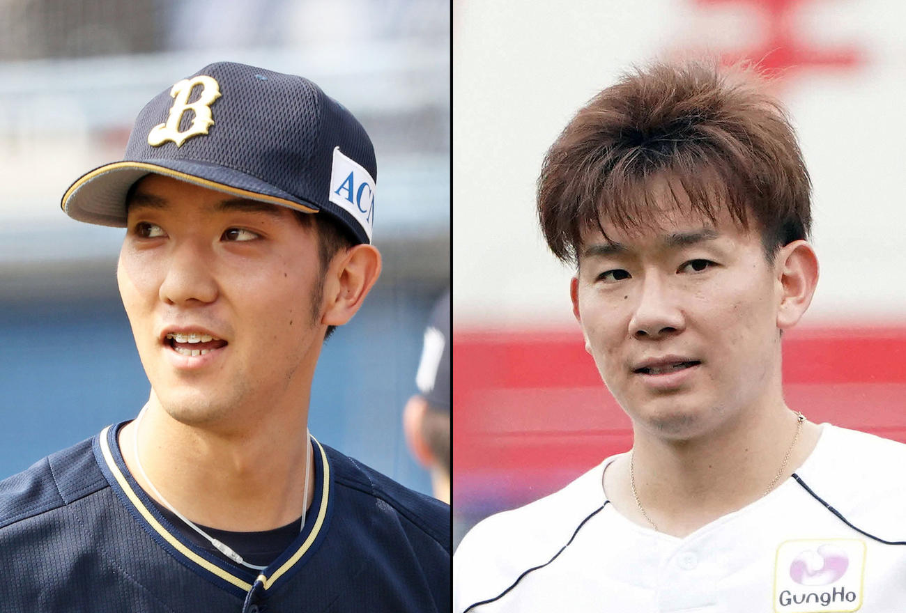 オリックス田嶋大樹（左）とロッテ中村稔弥