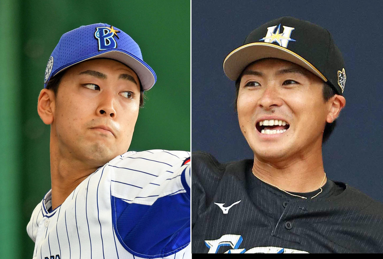 DeNA入江（左）と日本ハム上沢