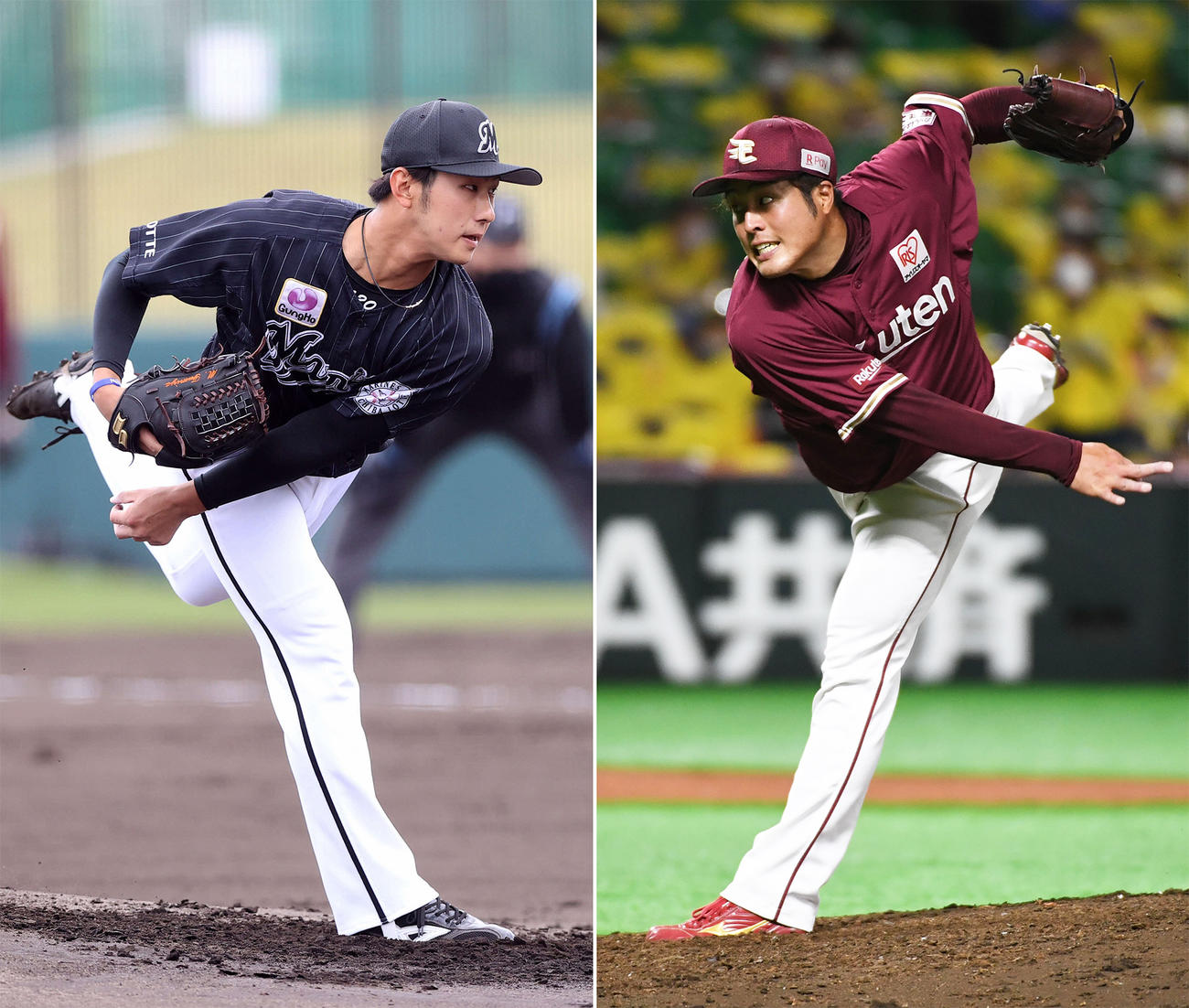 ロッテ本前（左）、楽天滝中