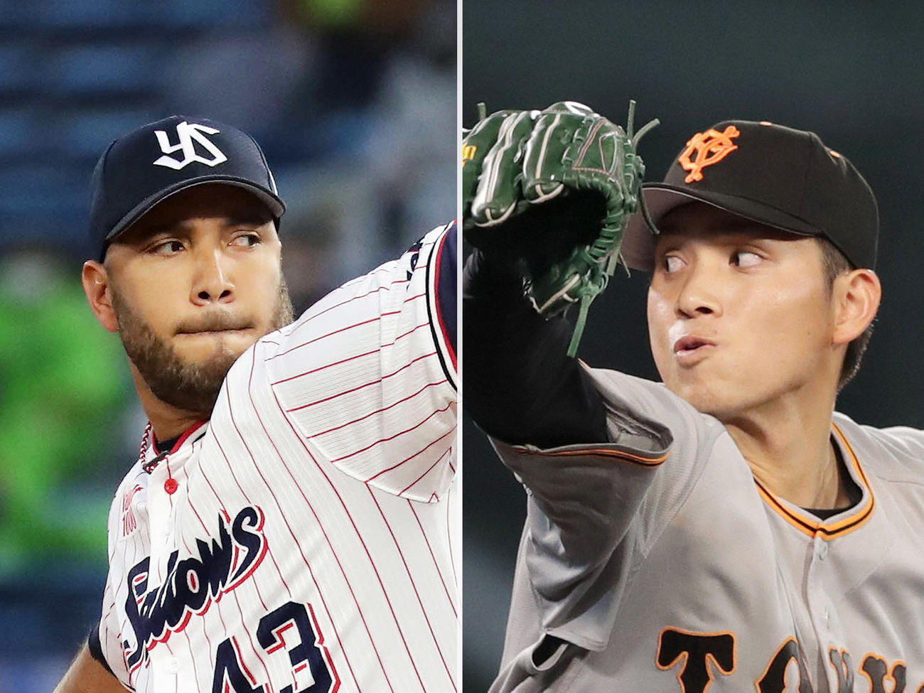 ヤクルト・スアレス（左）と巨人高橋