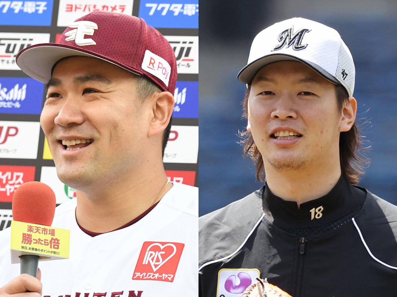 楽天田中将大（左）とロッテ二木康太