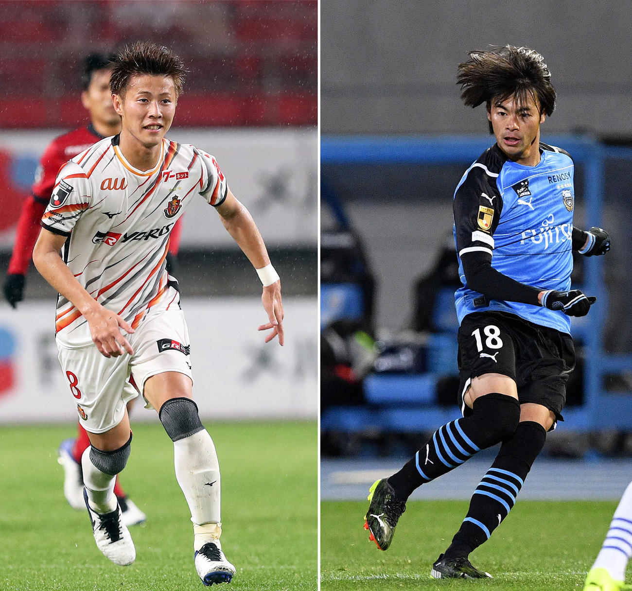 名古屋ＦＷ柿谷（左）、川崎Ｆ・ＦＷ三苫