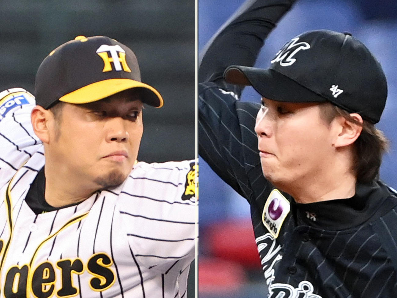 阪神西勇輝（左）とロッテ二木
