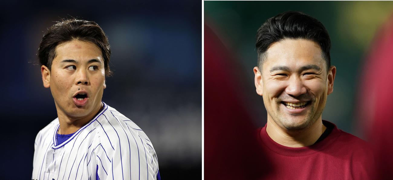 DeNA浜口遥大（左）と楽天田中将大