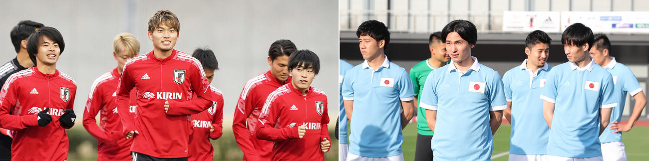 Ｕ24日本代表（左）、Ａ代表の選手ら